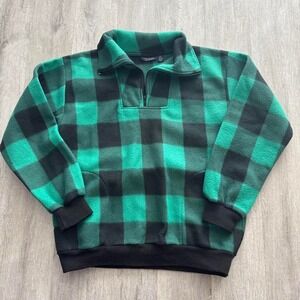 Vintage Van Huesen buffalo plaid green and black 1/4 zip sweater pullover